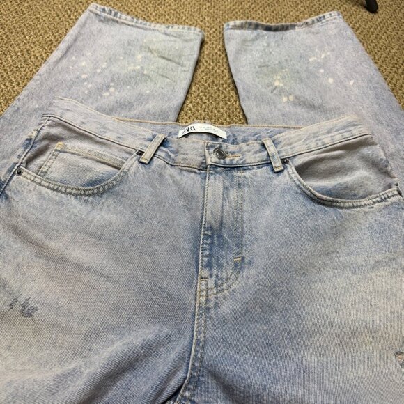 Zara Light Wash Distressed High waisted Straight Leg  Denim Jeans Size 31 - Picture 2 of 15